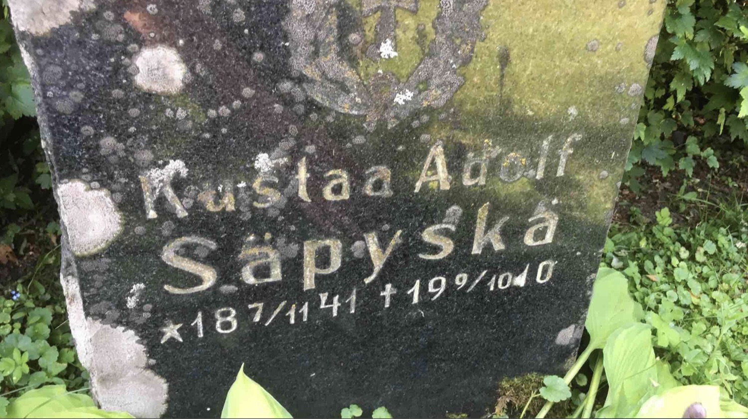 Kustaa Adolf Säpyskän hautakivi, jossa teksti ★18 7/11 41 †19 9/10 10